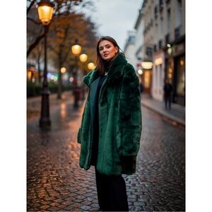 Roaman's Deep Green Faux Fur Teddy Jacket